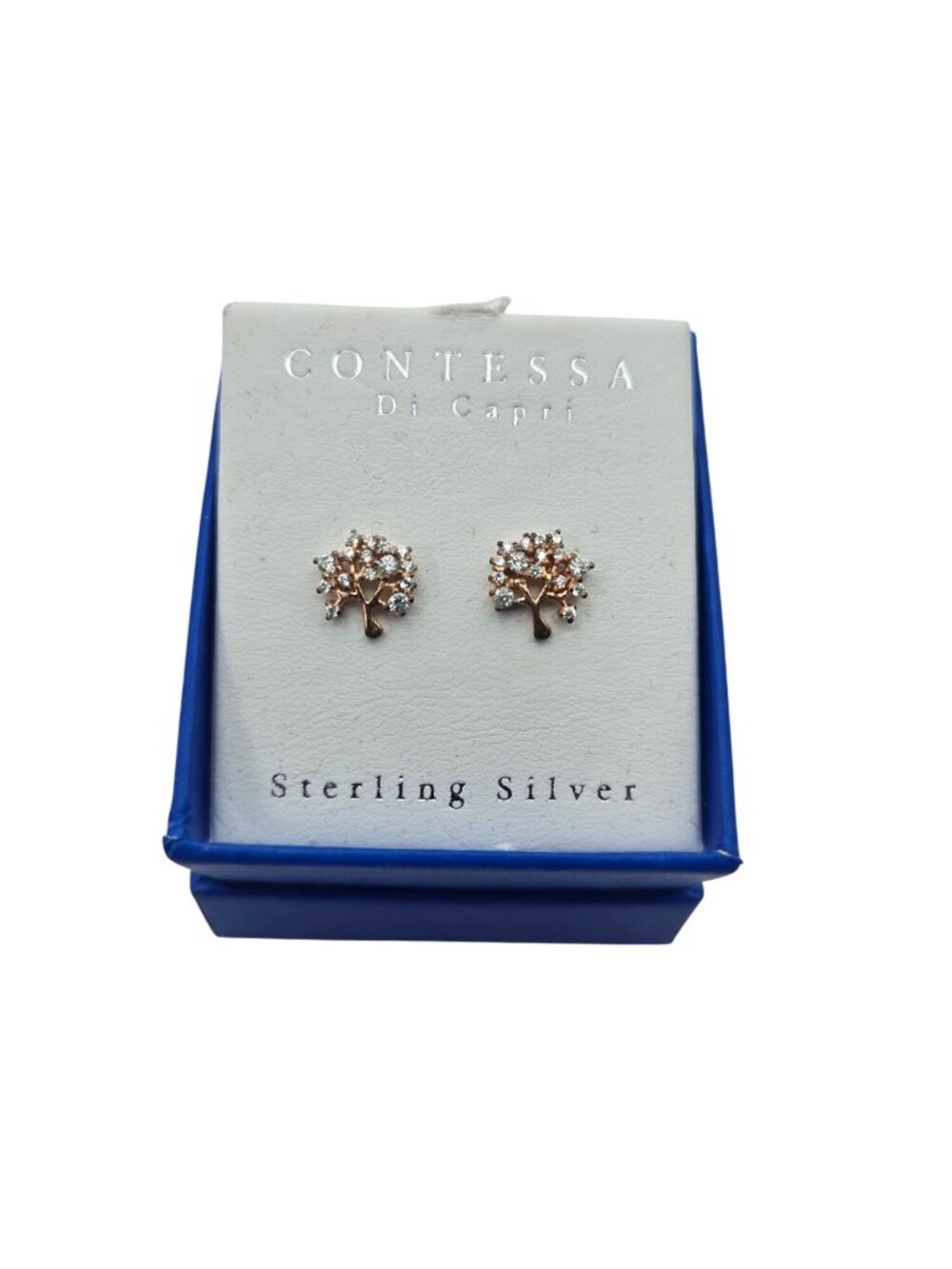 New In Box Contessa Di Capri Tree Of Life Sterling Silver Crystal Stud Earrings - Picture 3 of 9